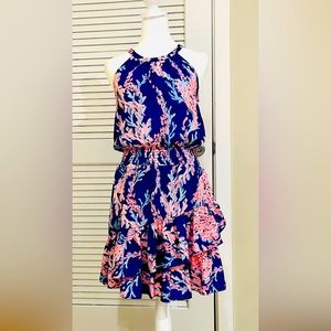 Lilly Pulitzer Pamelyn Coral Print Blouson Halter Dress